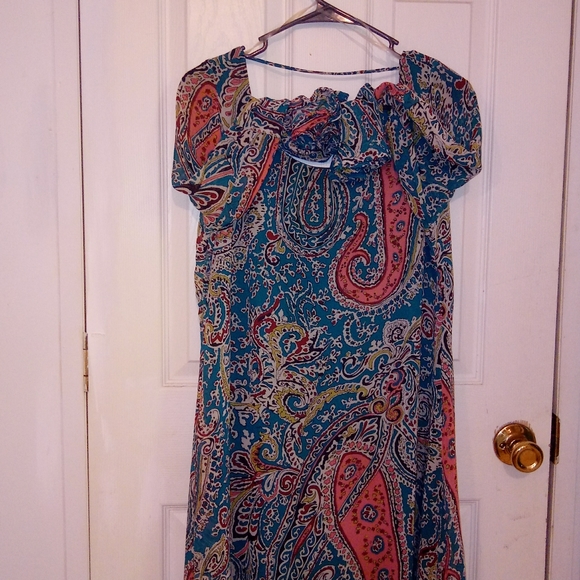 Turquoise blue paisley bell sleeve shift dress - Picture 4 of 8